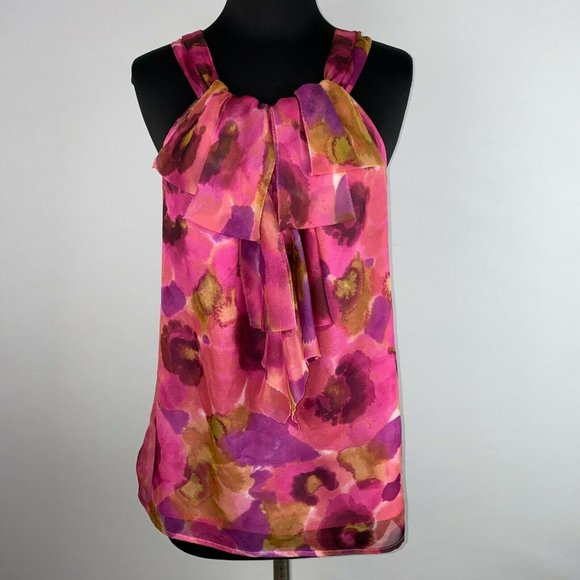 Ann Taylor LOFT M Abstract Patterned Accented Front Tank Tie Keyhole Back - Picture 1 of 11